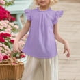 thumbnail image 4 of Girls Ruffle Short Sleeve Shirts Cute Summer Frill Neck Pleated Textured Blouse Tops, 4 of 7