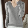 thumbnail image 4 of asjyhkr Tops For Women Long Sleeve Knit Cotton V Neck Sweater Pullover Basic T Shirts Solid Color, 4 of 7