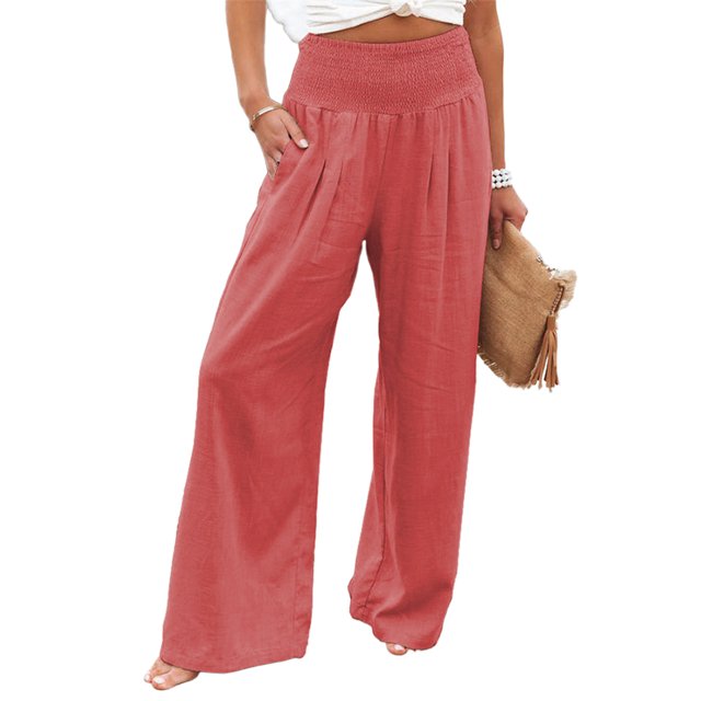 MAWCLOS Pantalon Palazzo à Jambe Grand Taille Haute pour Femme, Orange Rouge, TG