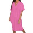 thumbnail image 2 of Ovzne Robes pour Femmes Robe Femme Robe Décontractée Unie à Col en V à Manches Courtes Robe Décontractée Robe d'Été à Manches Courtes Liquidation, 2 of 7