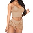 thumbnail image 2 of drppepioner Femmes Lingerie Aguichant Mode Pyjama Uni Sans Manches Dentelle Camisole Short Ensemble de Pyjama, 2 of 5