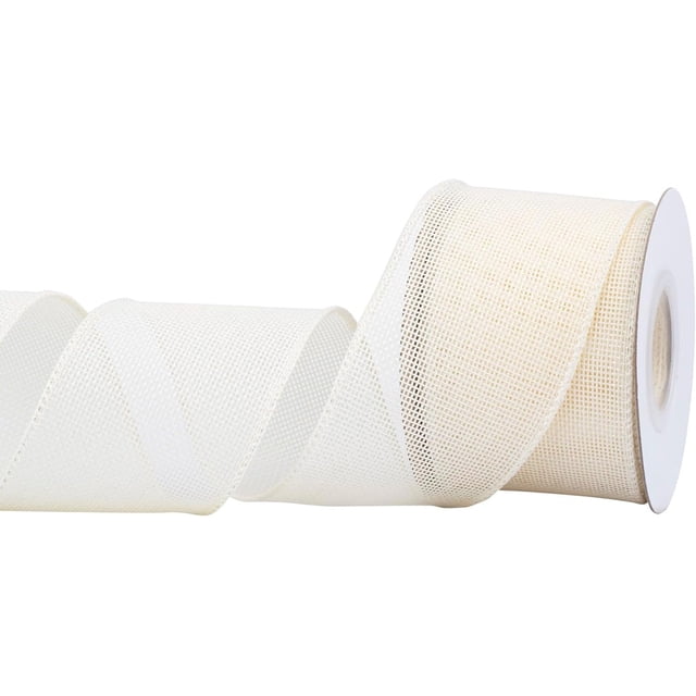 Joycrosso Burlap Wired Edge Ribbon 2.5 inch x 10 Yards, Ivory, Ideal for Crafting, Gift Wrapping, Wreath, Christmas Tree, and Rustic Wedding Decorations