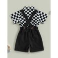 thumbnail image 4 of Faithtur Vêtements d'Été pour Garçons Imprimé Damier Manches Courtes Col Rabattu Chemises Hauts Bretelles Shorts Ensemble 2 Pcs, 4 of 8