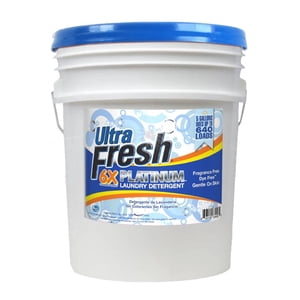 Ultra Fresh 6X Platinum Laundry Detergent, 640 Loads, Fragrance Free + Dye Free, 5 Gallon
