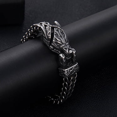 EGNMCR Bracelets pour Femmes Bracelet Loup Européen et Américain en Acier Inoxydable Bracelet Punk Vintage pour Hommes Chaîne Épaisse Mode Bracelet en Acier Titane Bijoux Bracelet en Acier Inoxydable