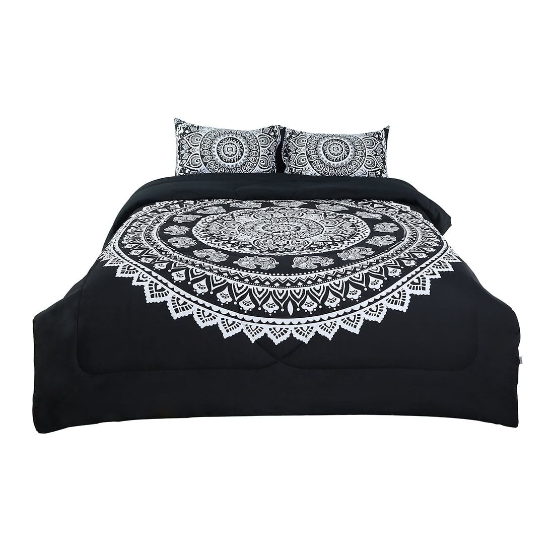 Unique Bargains Black All-season Comforter Sets Bohemian Style, with 2 Pillow Cases