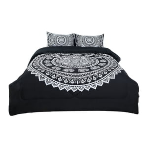 Unique Bargains Black All-season Comforter Sets Bohemian Style, with 2 Pillow Cases