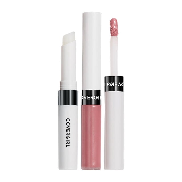 COVERGIRL Outlast All-Day Lip Color Custom Nudes two-step lip color system with a white moisturizing balm and a pink nude liquid lip color with applicator wand, providing up to 24 hours of transfer-resistant, kiss-proof, and moisturizing wear.