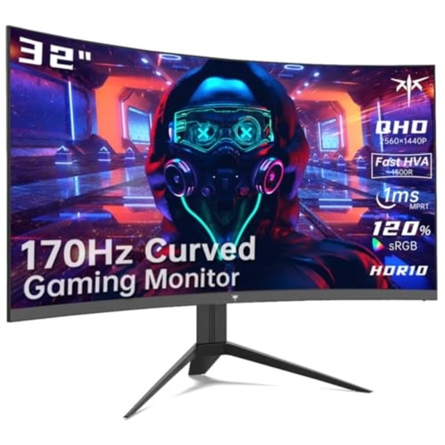 Refurbished KTC H32S17 32" Curved Gaming Monitor, 2K 1440P, 185Hz Refresh Rate, 1ms Response Time, HDR10, FreeSync Premium, Black