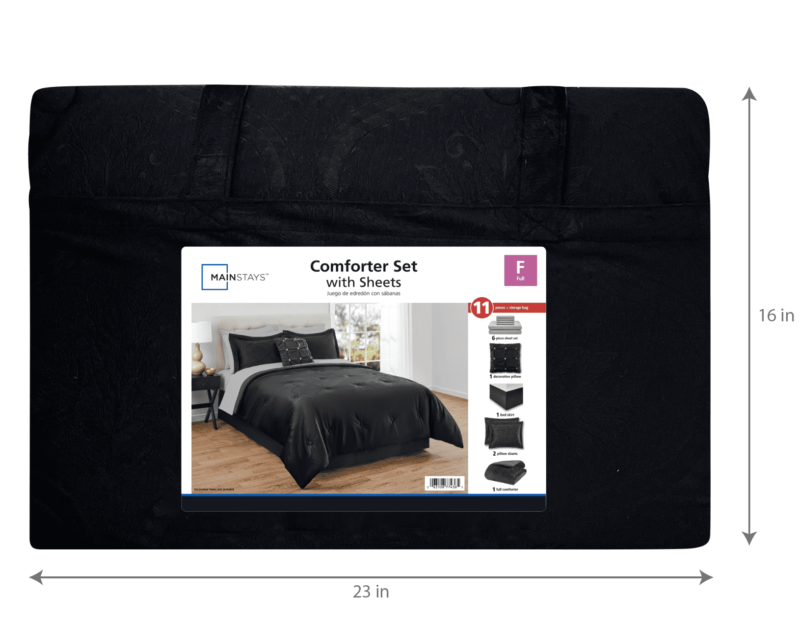 Mainstays 11-Piece Bed in a Bag Comforter Set with Sheets, Black Velvet, Queen