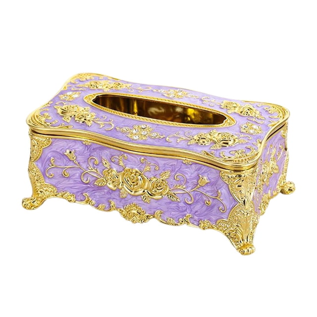 veasfak Chic Flower Tissue Case Box Toilet Paper Holder Car Bathroom Kitchen Towel Paper Pearl Golden