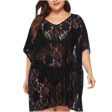 Robe de Plage à Manches Courtes Unie pour Femmes avec Patchwork Ajouré, Chemise de Couverture Surdimensionnée, Robe à Manches Courtes pour Femmes