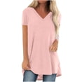 thumbnail image 3 of Pompotops T-shirt d'Été Uni Col en V Manches Courtes Ample pour Femmes, 3 of 6