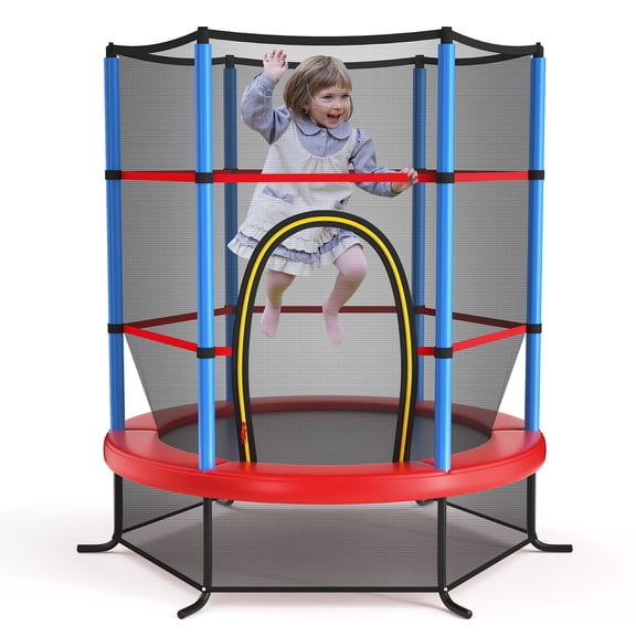 Costway Trampoline pour Enfants de 55 Pouces Tapis de Saut Rebondissant Trampoline Récréatif avec Filet d'Enceinte