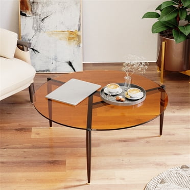 Wisfor Table d'Appoint Rond de 80 cm, Dessus en Verre, Table Basse de Sofa, Table de Rangement de Chevet