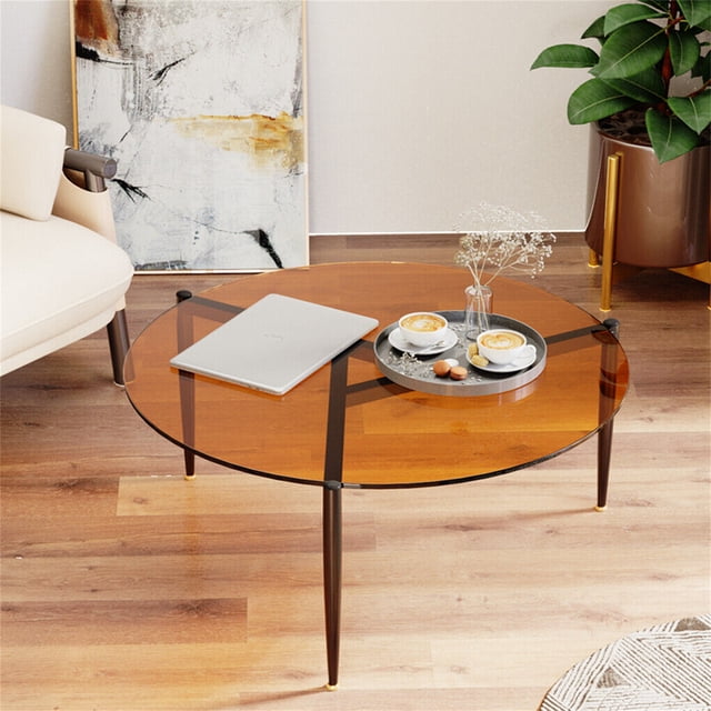 Wisfor Table d'Appoint Rond de 80 cm, Dessus en Verre, Table Basse de Sofa, Table de Rangement de Chevet