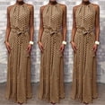 thumbnail image 3 of AMERTEER Robe Maxi Sans Manches à Pois pour Femmes, Ceinture, Fête, Banquet, 3 of 8