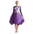 thumbnail image 3 of RUNQHUI Robe de Danse Liturgique de Louange pour Femmes à Blocs de Couleur Métalliques Dorés, Robe d'Église, Jupe de Culte, Violet G, 3 of 7