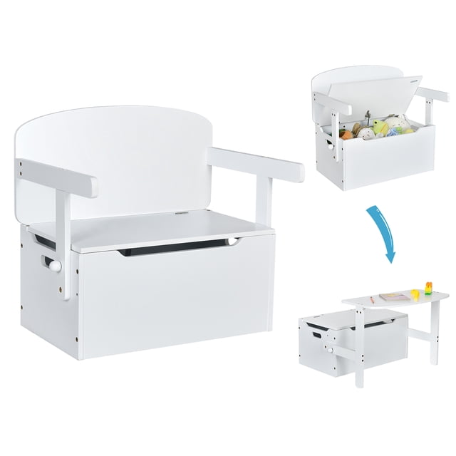 Costway Banc de Rangement Convertible 3-en-1 pour Enfants Ensemble Table et Chaises d'Activité en Bois