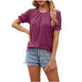 thumbnail image 1 of KIHOUT Nouveaux Hauts de Mode d'Été pour Femmes 2024, Blouses à Manches Courtes et Col Rond, Couleur Unie, Vin, 1 of 8