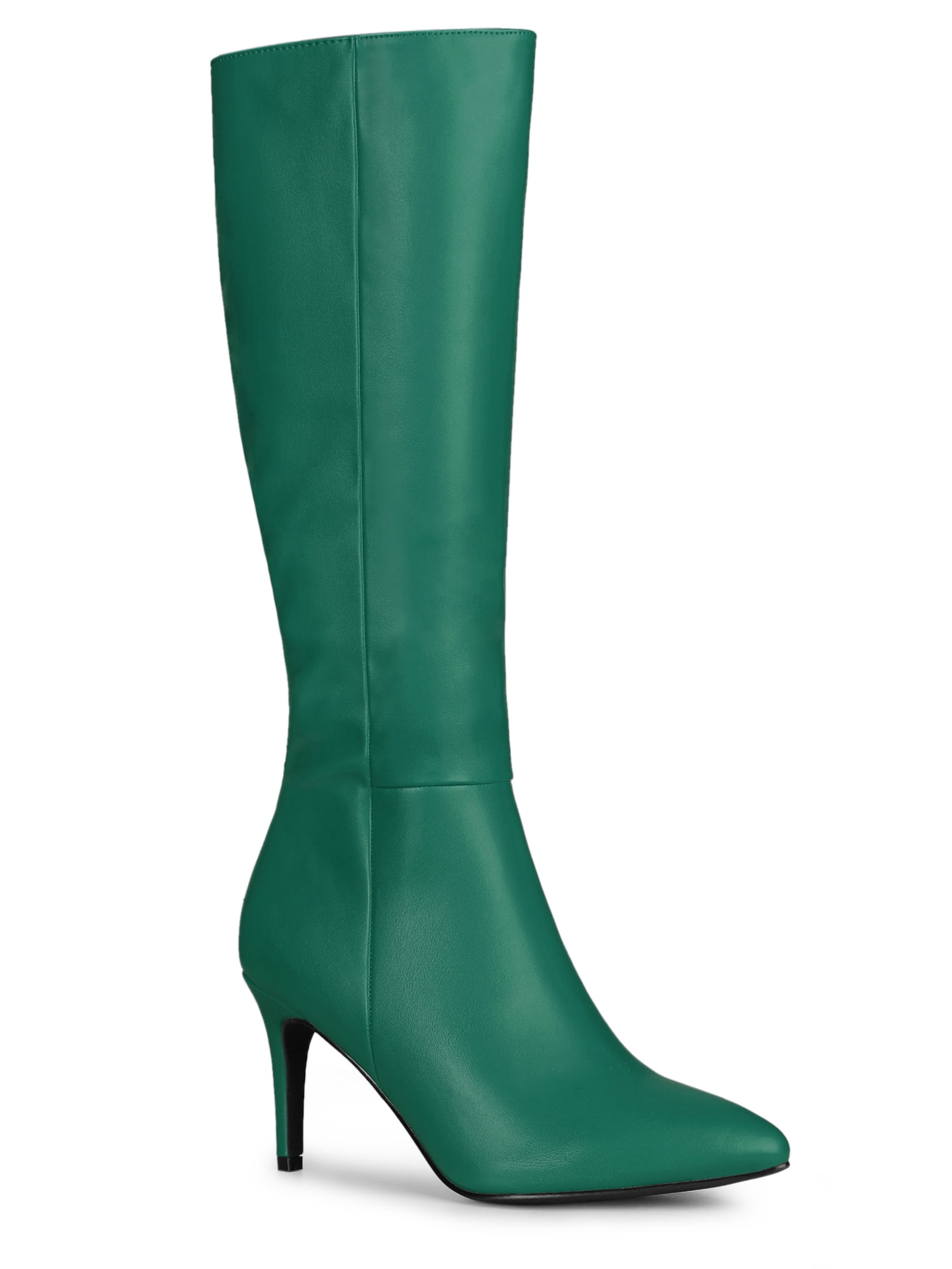 Unique Bargains Women's Pointed Toe Stiletto Heel Knee High Boots Green US 8