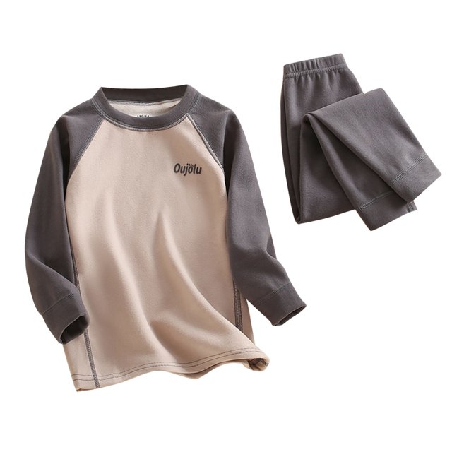 2025 Winter And Fall Pajama Set Boy's And Girl's Printing Conditioning Clothes Two Piece Set Conditioning Sleepwear Gray