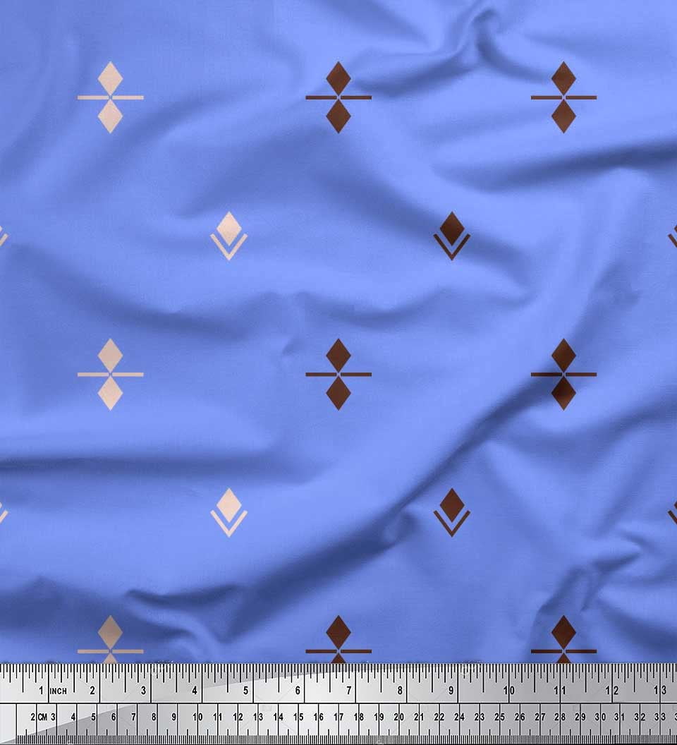 Soimoi Blue Modal Satin Fabric Butidar Jamdani Print Fabric by the Yard 42 Inch Wide