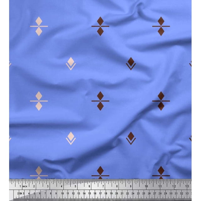 Soimoi Blue Poly Georgette Fabric Butidar Jamdani Print Fabric by the Yard 52 Inch Wide