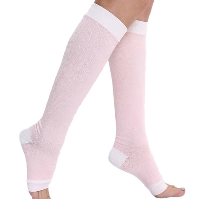 Bas à Moins de 5 $ Rose pour Femmes à Bout Ouvert, Bas de Compression Graduée, Pression Ferme, Qualité, Bas Jusqu'au Genou pour Dames, Sans Orteils, Bas de Soutien, Tuyau de Circulation