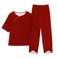 thumbnail image 4 of Yuyuzo Ensembles Détente pour Femmes, Hauts à Col Rond à Boutons, Pantalons Amples avec Poches, Ensemble Assorti d'Été 2 Pcs, 4 of 4