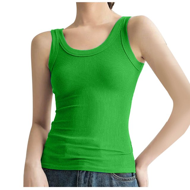 Besolor Summer Ribbed Tank Tops for Women Sleeveless Stretch Basic Tee Shirts Athletic Workout Yoga Tank Cami Tops