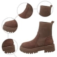 thumbnail image 4 of Rokment Bottes de Combat à Plateforme pour Femmes 2025 Automne Hiver Mode Suède Tricot Patchwork Extensible Talon Épais Mi-Mollet Courtes Robe Bottines à la Cheville, 4 of 6