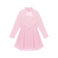 thumbnail image 4 of Sxiwei Kids Girls Long Sleeve Mesh Splice Figure Skating Dress with Rhinestone Keyhole Back Gymnastic Pink 10, 4 of 5