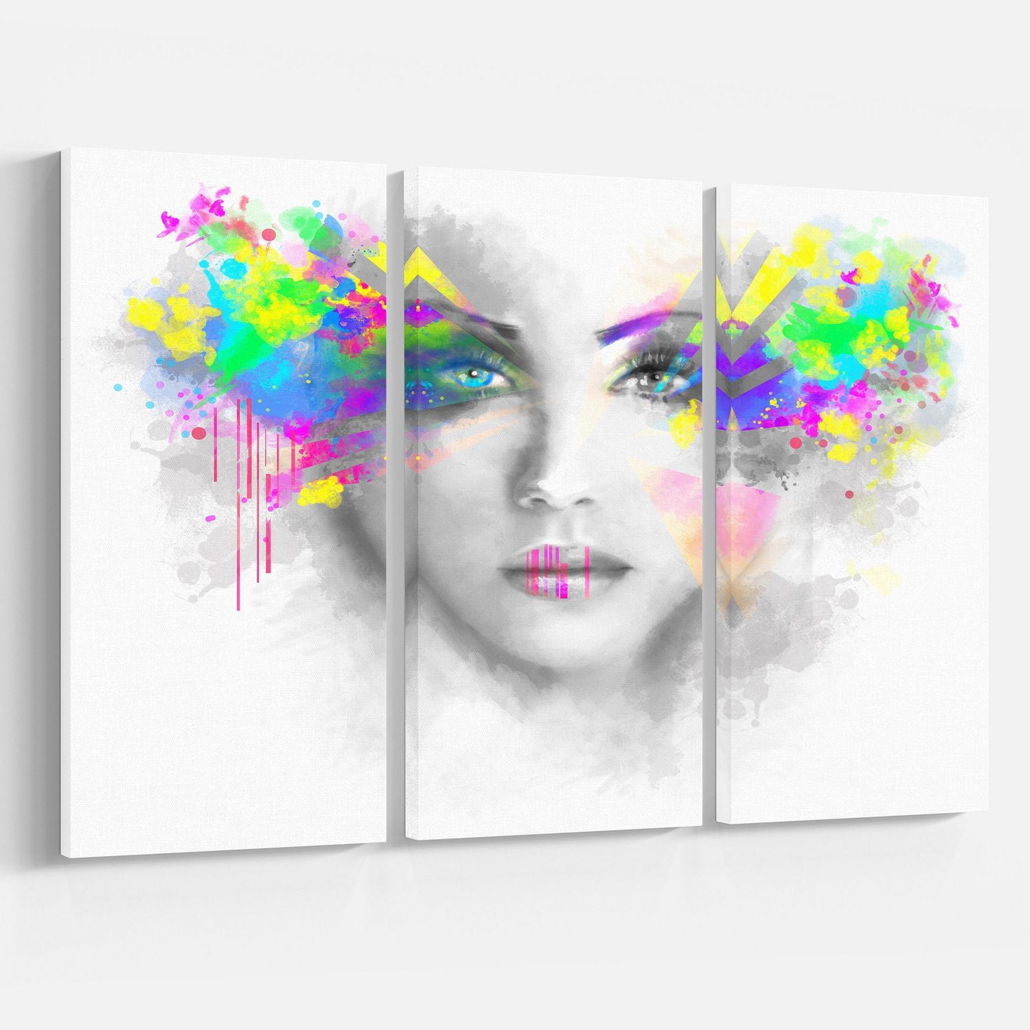 Design Art Gray Woman with Green Flowers Canvas Print