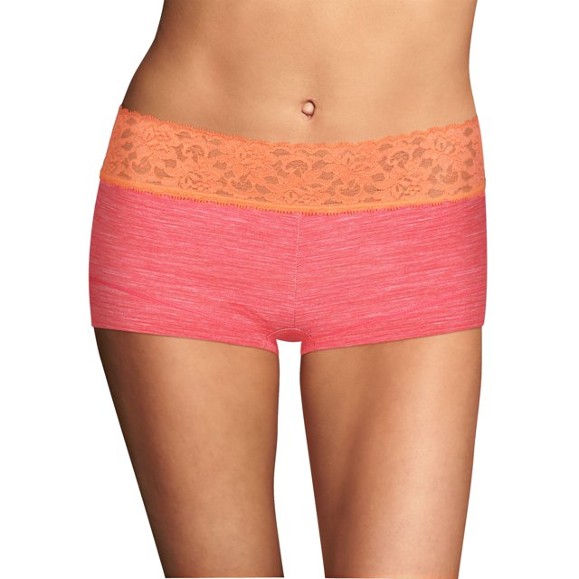 Maidenform Shorty en Coton pour Femmes avec Dentelle - Article à Succès, 7, Rose Vif
