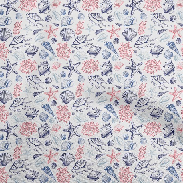 oneOone Cotton Cambric Off White Fabric Sea Shells Pattern Sewing Material Print Fabric By The Yard 42 Inch Wide