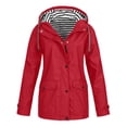 thumbnail image 1 of Veste à Doublure Rayée pour Femmes, Extérieur, Cordon de Serrage, Randonnée, Imperméable, Manteau d'Hiver Chaud à Capuche, Manteau de Sport, 1 of 5