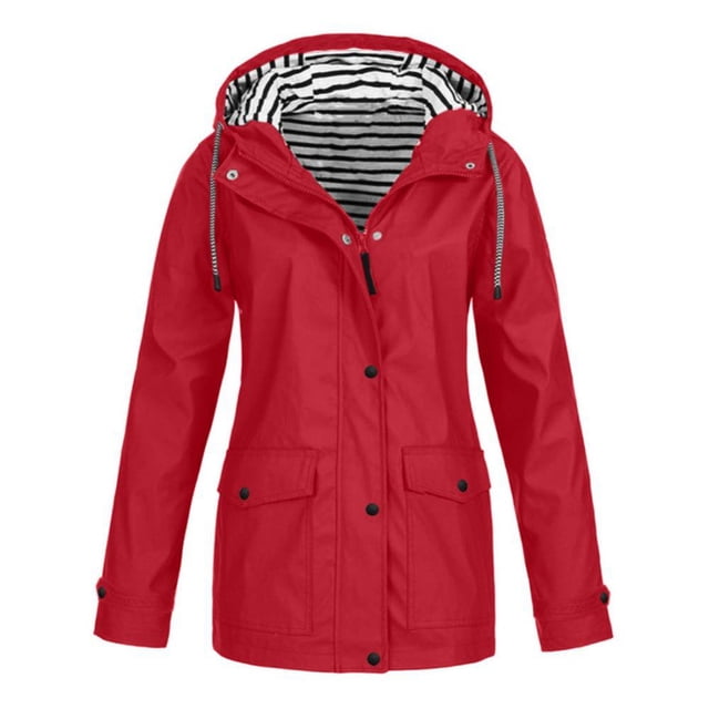 Veste à Doublure Rayée pour Femmes, Extérieur, Cordon de Serrage, Randonnée, Imperméable, Manteau d'Hiver Chaud à Capuche, Manteau de Sport