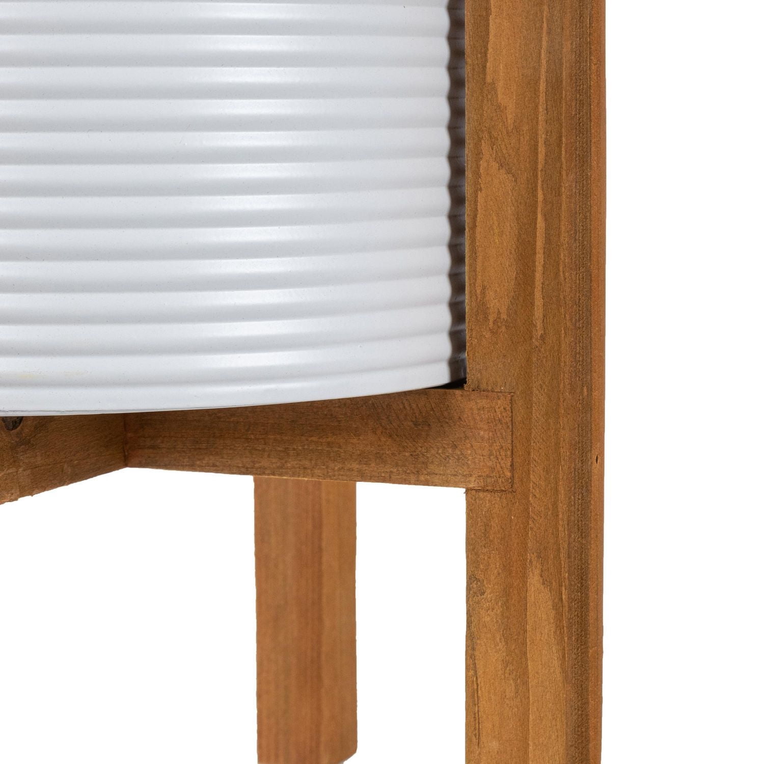 Mainstays Indoor Metal White Round Planters with Wood Stand 14.2"H
