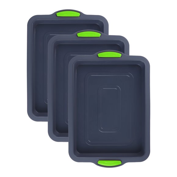 REGALWOVEN 3 Packs Cake Pan Nonstick Silicone Baking Pan, Easy Release, Heat Resistant Sheet Pans for Baking Cakes, Cheesecakes Green 13.4*9.4*1in