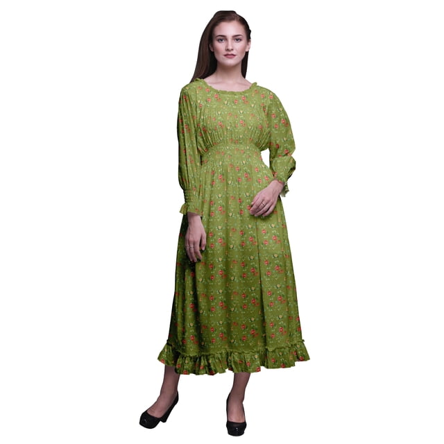 Bimba Robe Longue Décontractée à Volants pour Femmes, Imprimée, Taille Smockée, Florale - Xxx-Grand