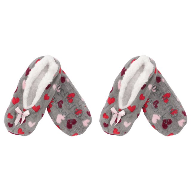 CHOK Women Soft Fuzzy Furry Home Non-Slip Slipper Socks Black Hearts Medium 2 Pairs