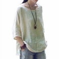 thumbnail image 4 of T-Shirt pour Femme, Couleur Unie, Haut Décontracté, Manches Courtes, Blouse en Lin, Blouse à Col Rond pour Fille, Beige Jaune, P, 4 of 7