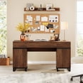 thumbnail image 3 of WAMPAT 59 inch Executive Desk, Modern Home Office Computer Desk with Drawers and Charging Station, Wooden Writing Workstation with File Cabinet Storage, Study Table for Work and Study, Brown, 3 of 10