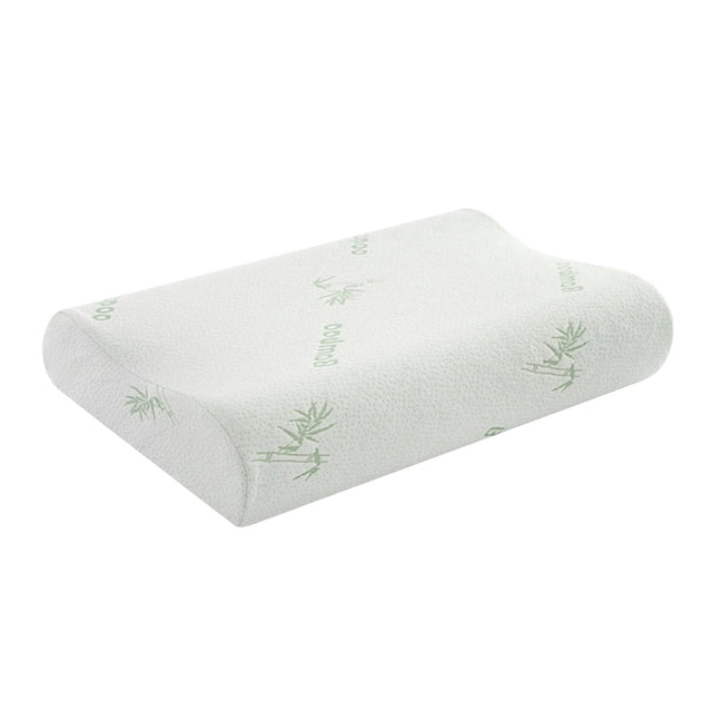 Bamboo Memory Foam Support Anti-Allergy Cervical Pillow, 50x30cm, Style 1. This ergonomic pillow features a contoured design to support the head, neck, and shoulders, promoting better sleep. Made with memory cotton and a breathable bamboo fabric cover, it adjusts to temperature and is machine washable. Ideal for side sleepers and those seeking neck pain relief.