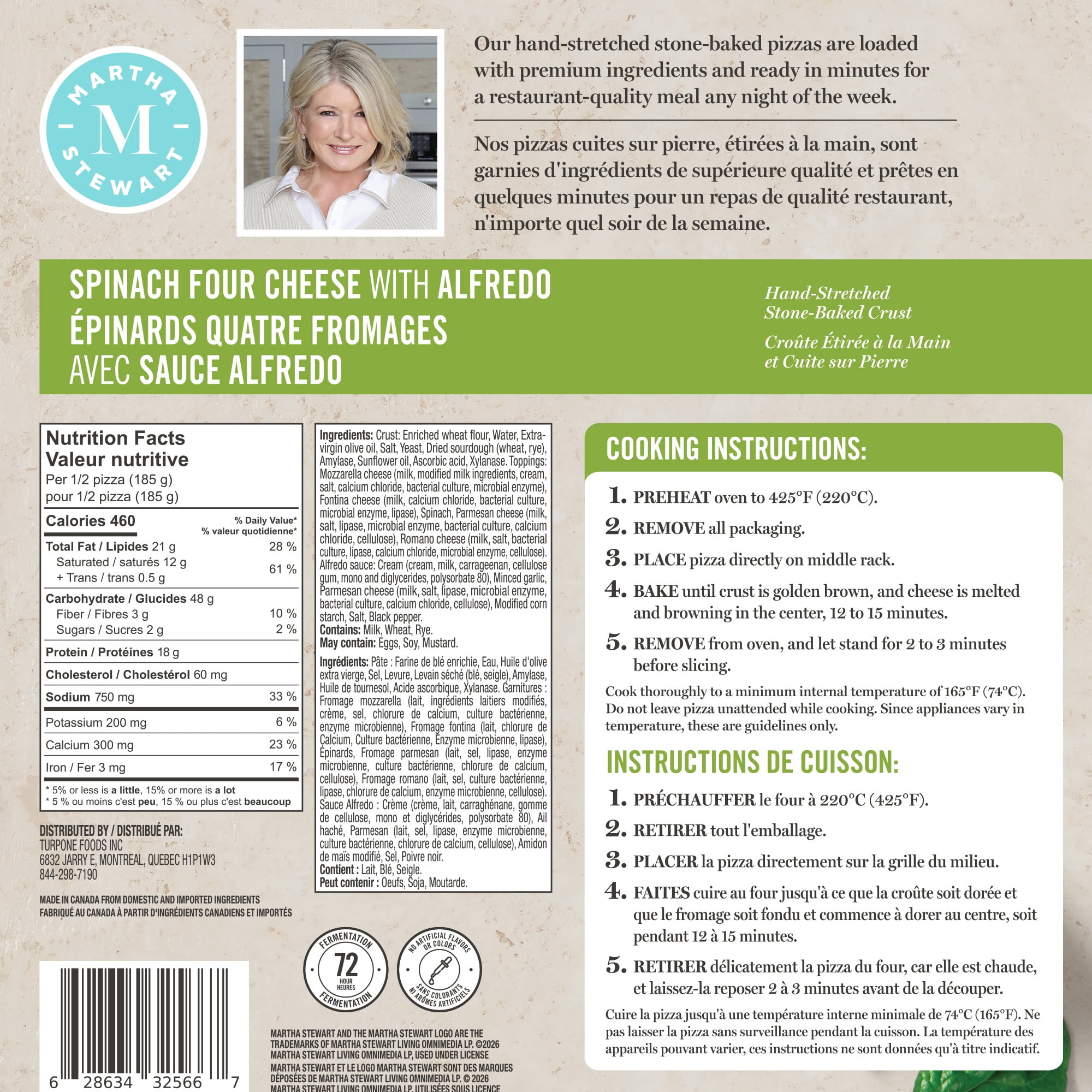 Martha Stewart Spinach Four Cheese Pizza, 370 g