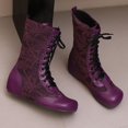 thumbnail image 4 of Fankiway Bottes Mi-Mollet à Lacets pour Femmes Semelle Plate Bout Rond Style Vintage Bottes d'Hiver Mode Violet, 4 of 9