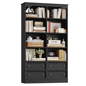 Homfa Ligne double 6 Les bibliothèques de niveau, 71 dans la bibliothèque Tall Bookshelf avec 4 Tiroirs et 8 Cubicles d'affichage, pour le salon du bureau à domicile, noir