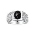 thumbnail image 1 of RYLOS Men's Rings Sterling Silver Designer Nugget Ring Oval 9X7MM Gemstone &  Diamonds  Black Star Sapphire Birthstone Rings For Man Size 13, 1 of 7