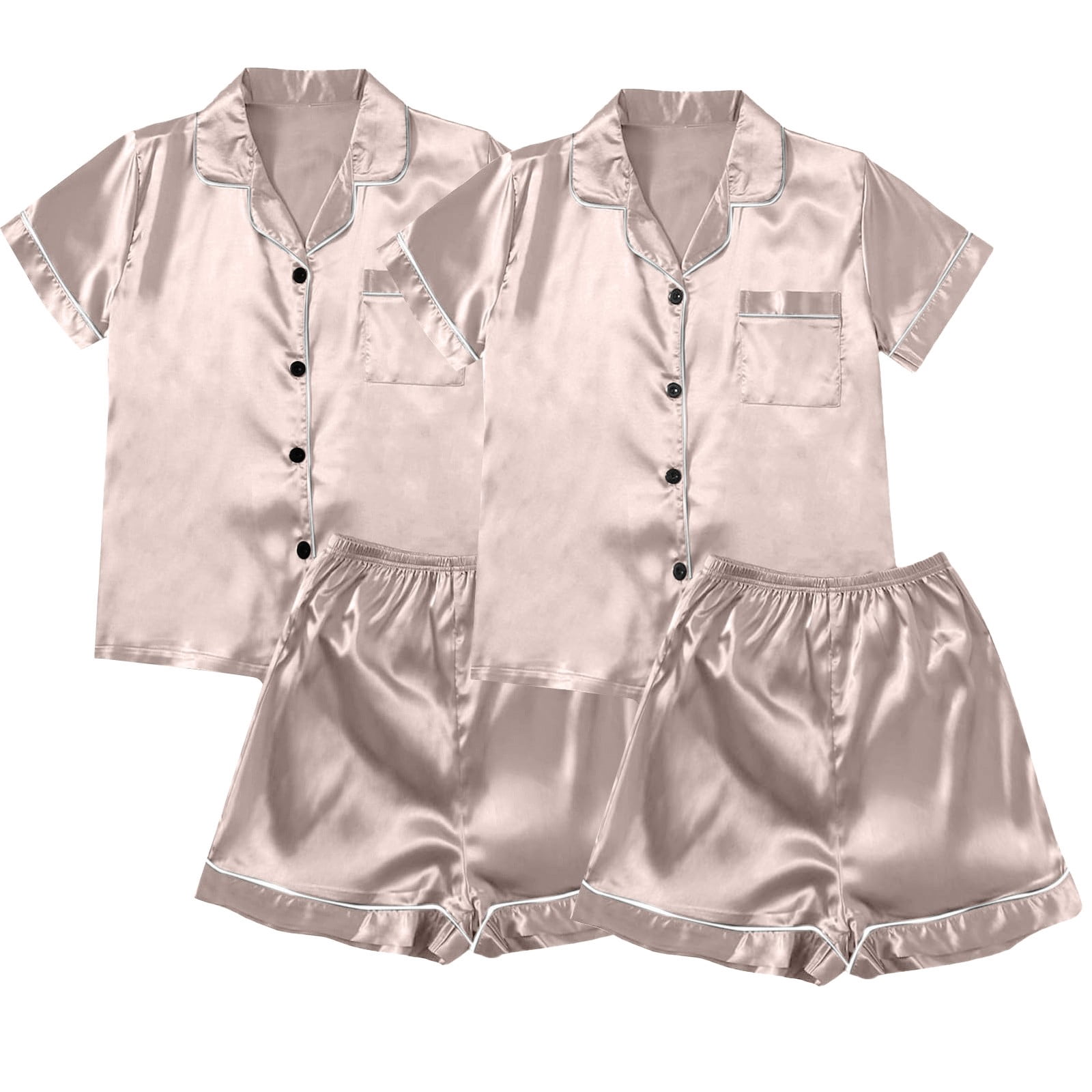 ZJXFGS Sleepwear for Women, Women Pajamas, Satin Pyjamas Women's Short 4 Piece Pyjamas Short Sleeve Sleepwear and Shorts Set Women Leisure Suit Loungewear, Short Pajama Set for Women Multi-color 2XL